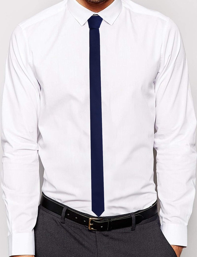 GUSLESON Navy Blue Skinny Tie Formal Ties For Men Slim Solid Necktie Gifts (0801-03) - Image 3